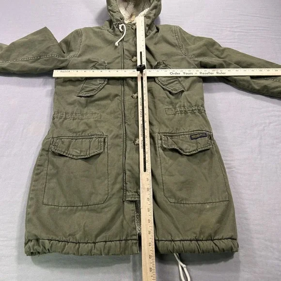 VTG Abercrombie & Fitch Jacket Mens XS Green Military Army Field Coat Lined Hood